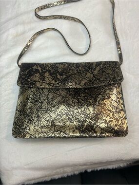 Furla Vintage leather Metallic Gold and Black Patterned Crossbody EUC